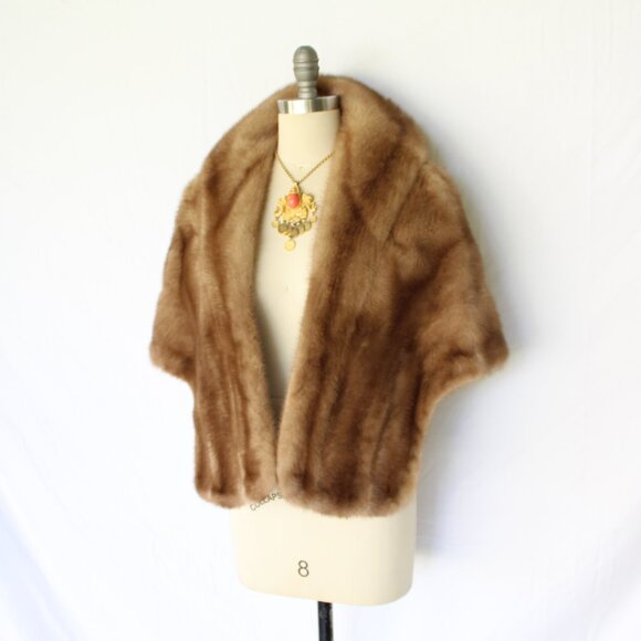 Vintage Mink fur stole wrap cape coat Jacket shawl brown tan Jackie O 1960's - Picture 6 of 10